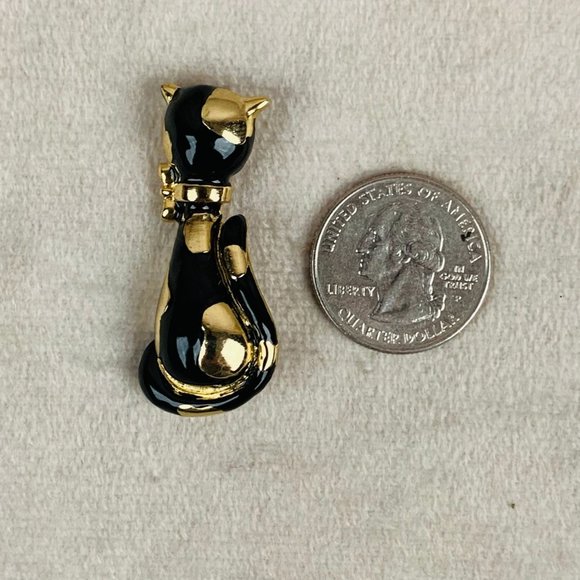 Vintage Kitty Cat Gold Tone and Black Enamel Brooch - Picture 4 of 4